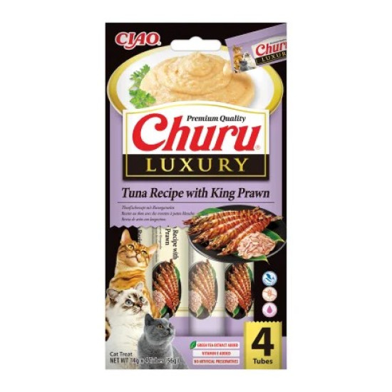 Churu Luxury Ton și Creveți King, 4 x 14 g – recompensă cremoasă pentru pisici